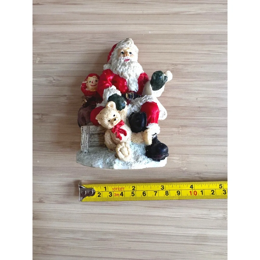 Vintage Hand Painted Santa Claus Figurine Toy Sack Scroll Christmas Decor 5